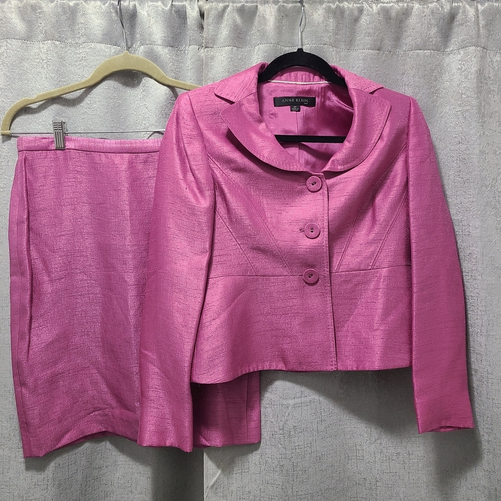 Vtg Anne Klein Suit Pink Skirt Set 2P Stunning Barbiecore Career Preppy